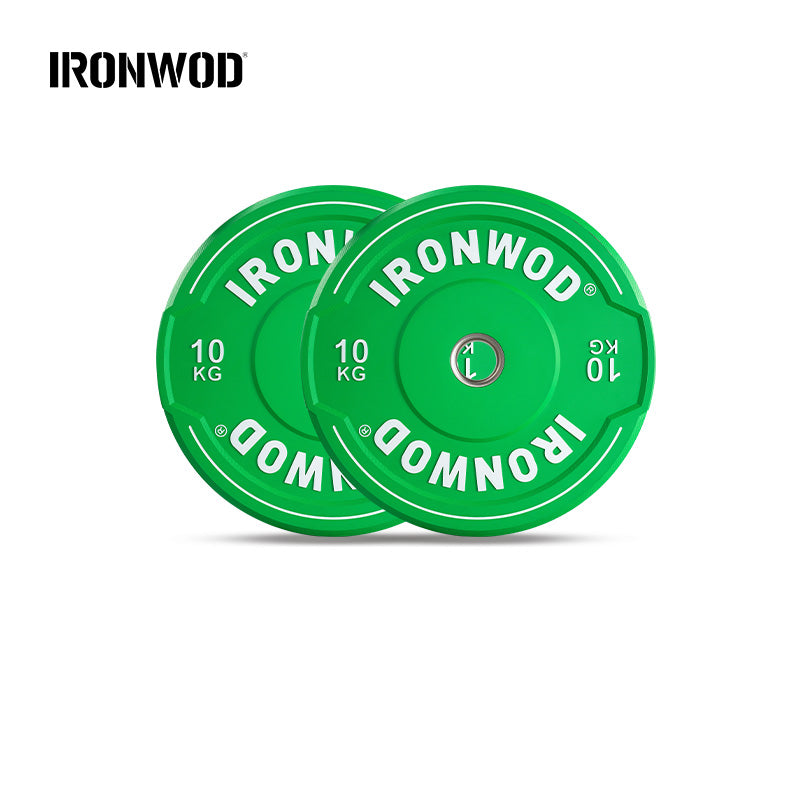 IRONWOD Colorful Rubber Barbell Plates with Grip Handles
