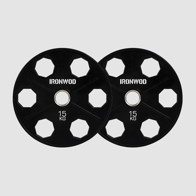 IRONWOD Fitness 6-Hole Rubber-Coated Cast Iron Plates
