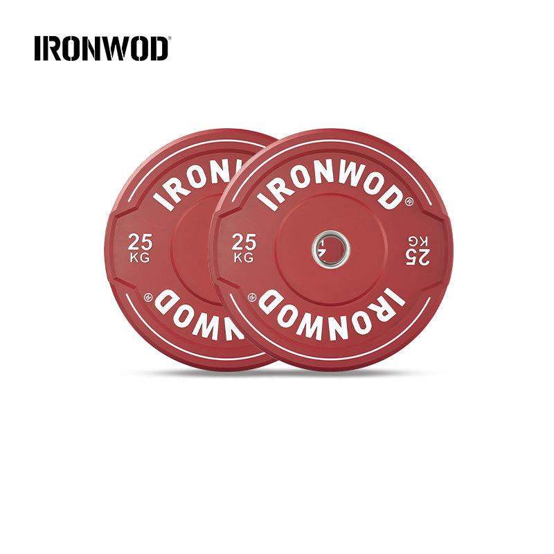 IRONWOD Colorful Rubber Barbell Plates with Grip Handles