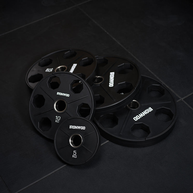 IRONWOD Fitness 6-Hole Rubber-Coated Cast Iron Plates