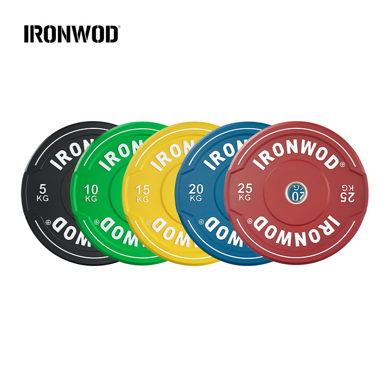 IRONWOD Colorful Rubber Barbell Plates with Grip Handles
