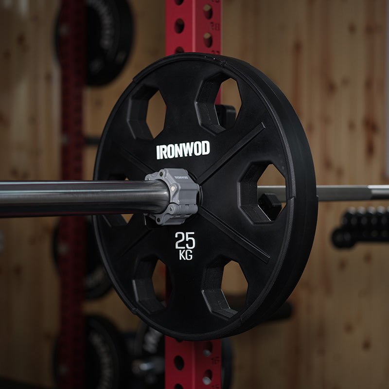 IRONWOD Fitness 6-Hole Rubber-Coated Cast Iron Plates