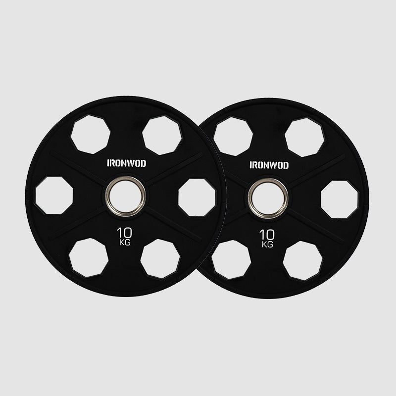 IRONWOD Fitness 6-Hole Rubber-Coated Cast Iron Plates