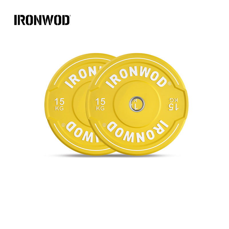 IRONWOD Colorful Rubber Barbell Plates with Grip Handles
