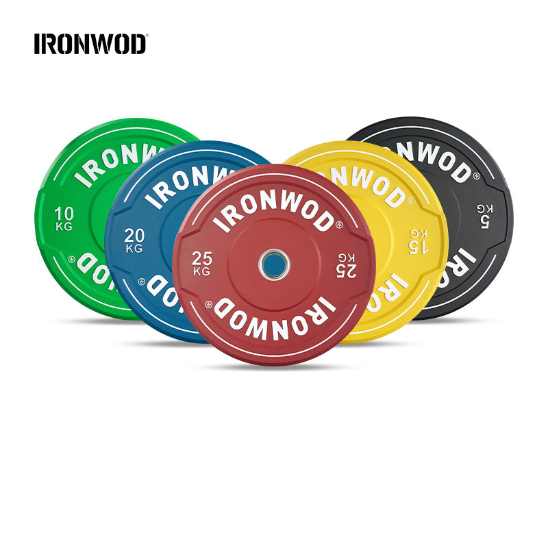 IRONWOD Colorful Rubber Barbell Plates with Grip Handles