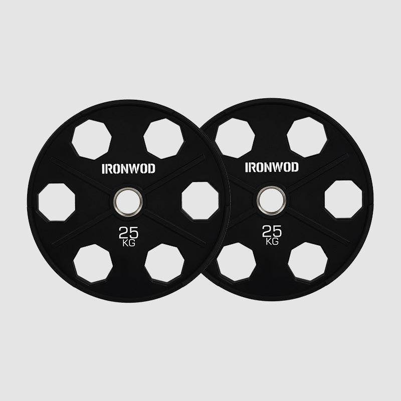 IRONWOD Fitness 6-Hole Rubber-Coated Cast Iron Plates
