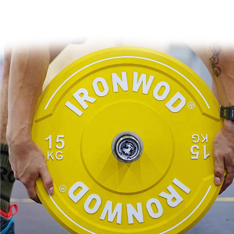 IRONWOD Colorful Rubber Barbell Plates with Grip Handles