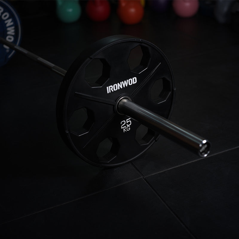 IRONWOD Fitness 6-Hole Rubber-Coated Cast Iron Plates