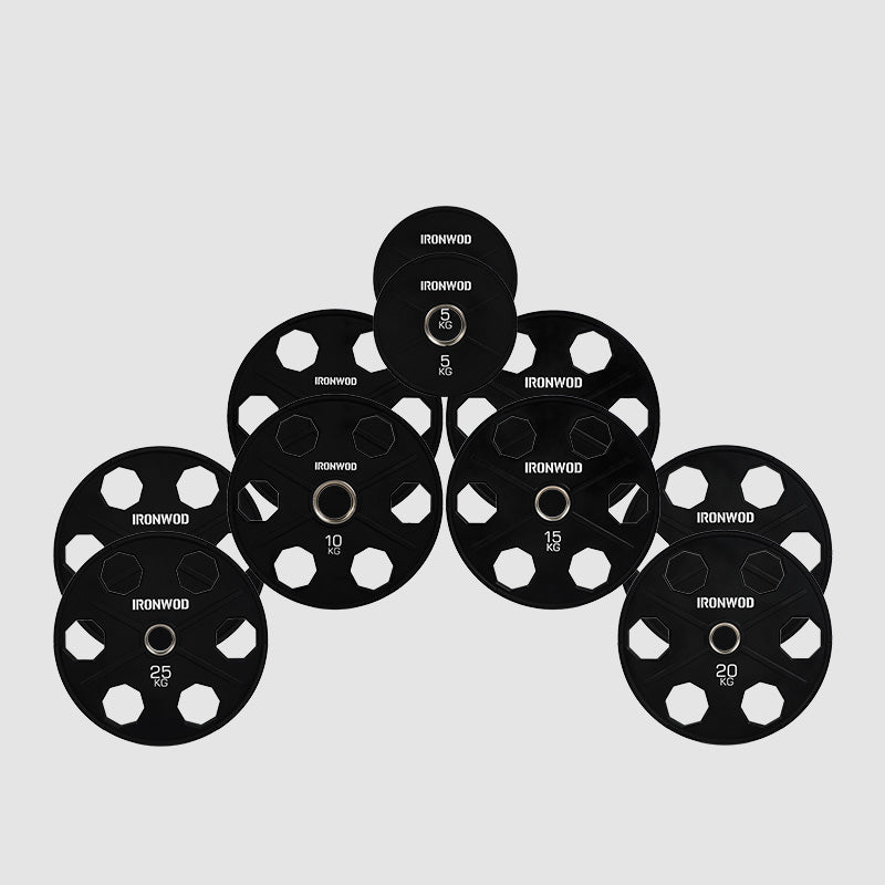IRONWOD Fitness 6-Hole Rubber-Coated Cast Iron Plates