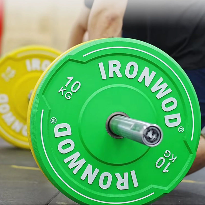 IRONWOD Colorful Rubber Barbell Plates with Grip Handles